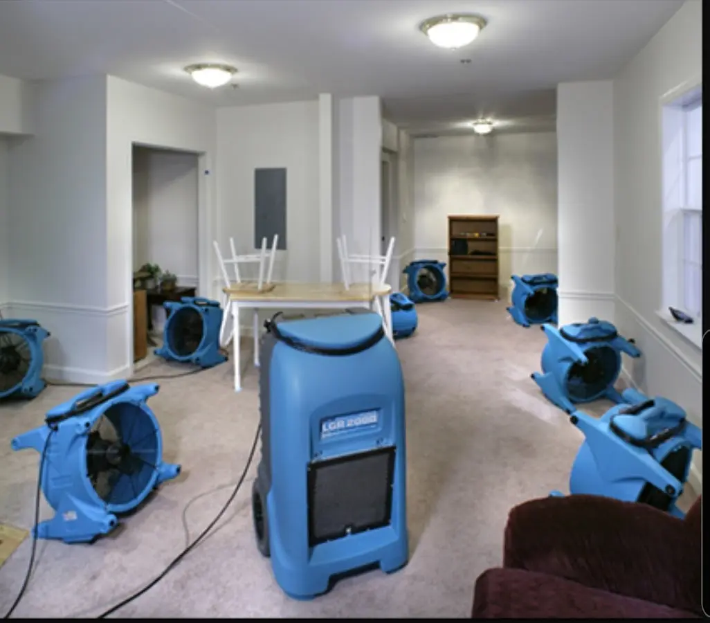 Air movers and dehumidifier setup for Water Extraction & Removal in New Hartford